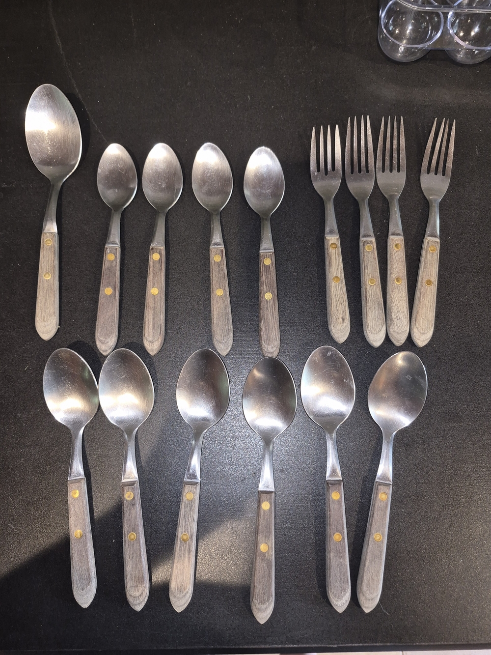 15 Washington Forge TOWN COUNTRY Stainless Wood Flatware MCM Rustic Silverware - Picture 5 of 10